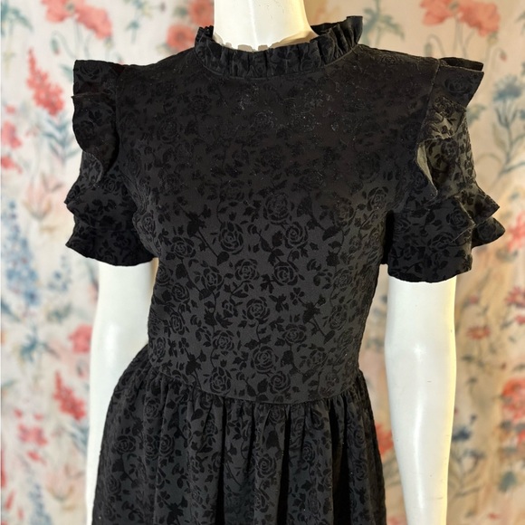 Vintage Necessary Objects Black Ruffled Puff Sleeve Mini Dress - Picture 3 of 11